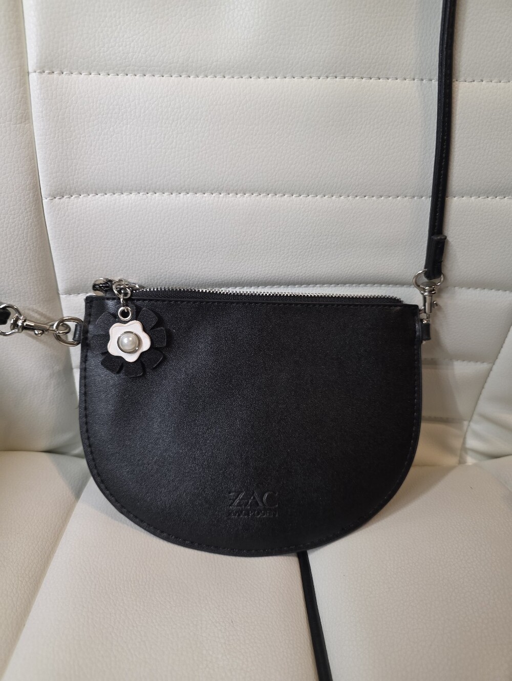 ZAC Zac Posen Black Half-Moon Crossbody with Flower Charm